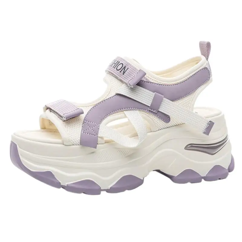

2026 7cm Air Mesh Synthetic Leather Sandals Breathable Women Summer Hollow Slipper Summer Sandals Platform Wedge Flats Shoes