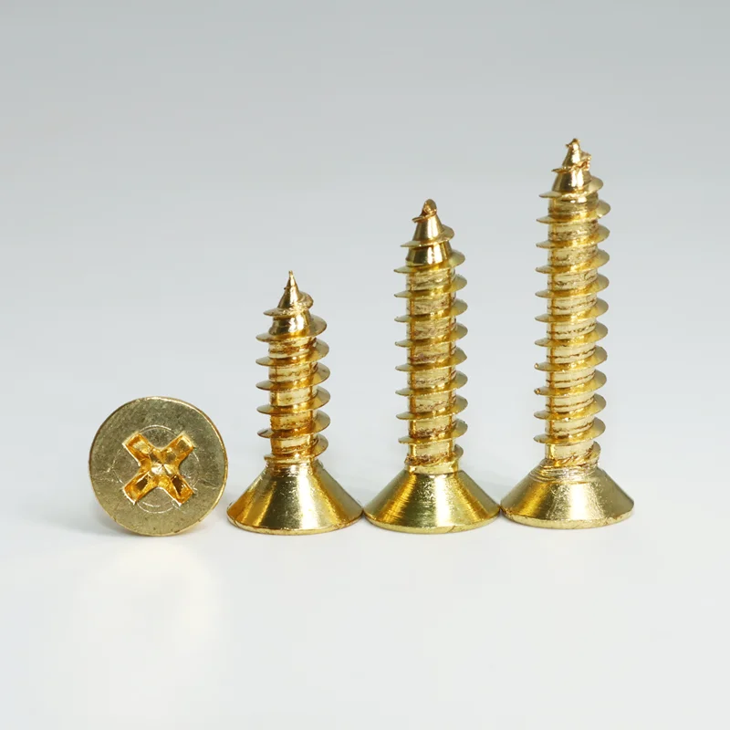 Neue reine Messing-Waschbecken-Senkkopf-Phillips-flache selbstschneidende Schrauben M2 M3 M3,5 M4 M5 Gewinde goldene Schrauben Holzbrettmöbel – Detail 3