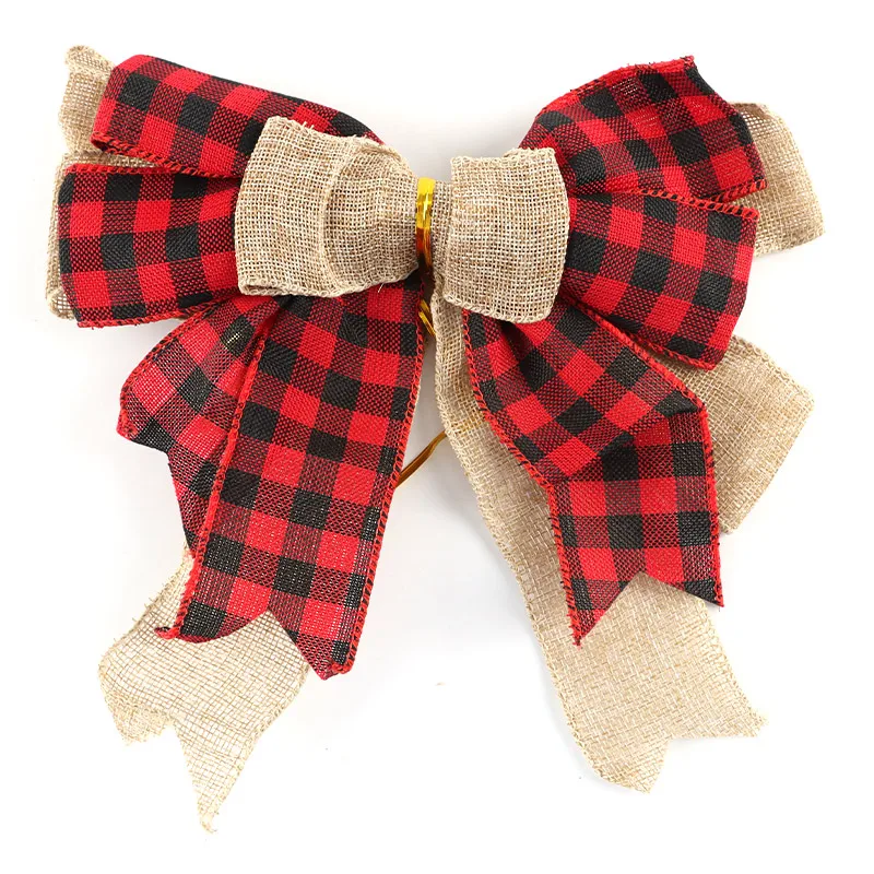 

1 Pcs 23.8 * 22.9cm Oversized Christmas Plaid Bow Linen Bow New Year's Holiday Party Home Decoration Hair Accessories Handmade