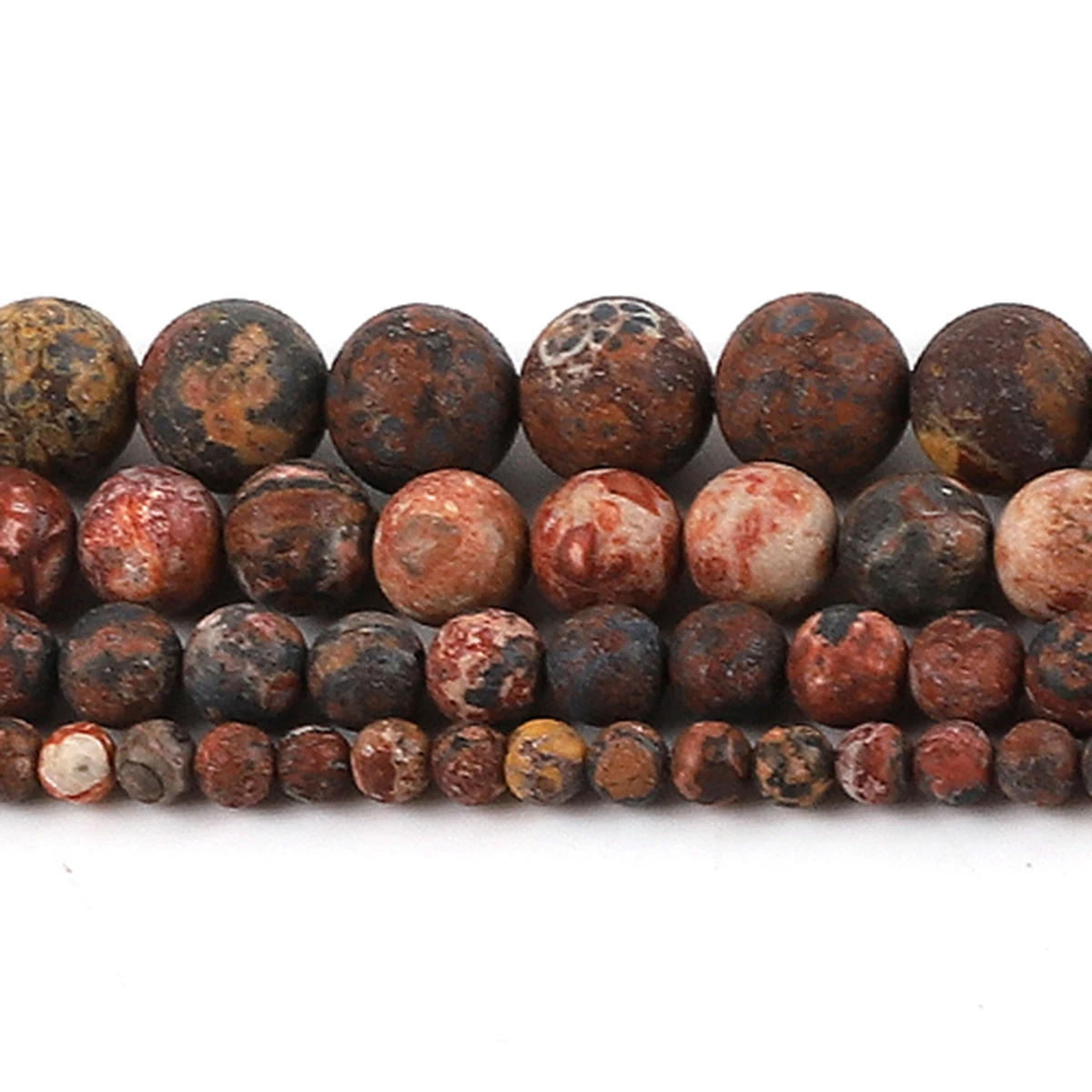 Natursteine, matt, rot, Leopardenmuster, Pacer, rund, lose Abstandsperlen für die Schmuckherstellung, DIY-Armbänder, Halskette, matt polierte Perlen – Detail 5