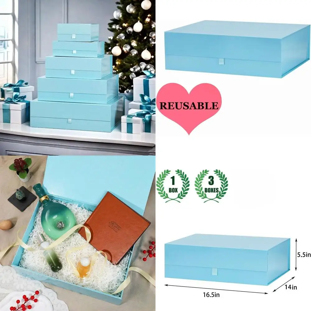 

Triple Pack Extra Large Blue Gift Boxes, 16.5x14x5.5 Inches, with Magnetic Lid Closure, Ideal for Groomsmen, Birthdays, Christma
