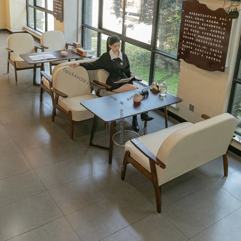 Commercial Cafe Furniture Set Solid Wood Table Chair with Booth Seating Tea House Milk Tea Shop Lounge Negotiation Area JT40C view 5