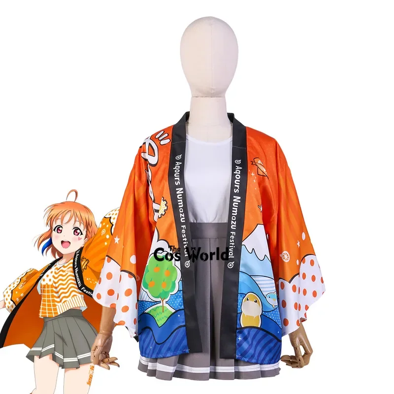 Love live sunshine aqours Numazu festival Takami Chika kurowa Ruby Watanabe you haori yukata outfits anime cosplay costumes