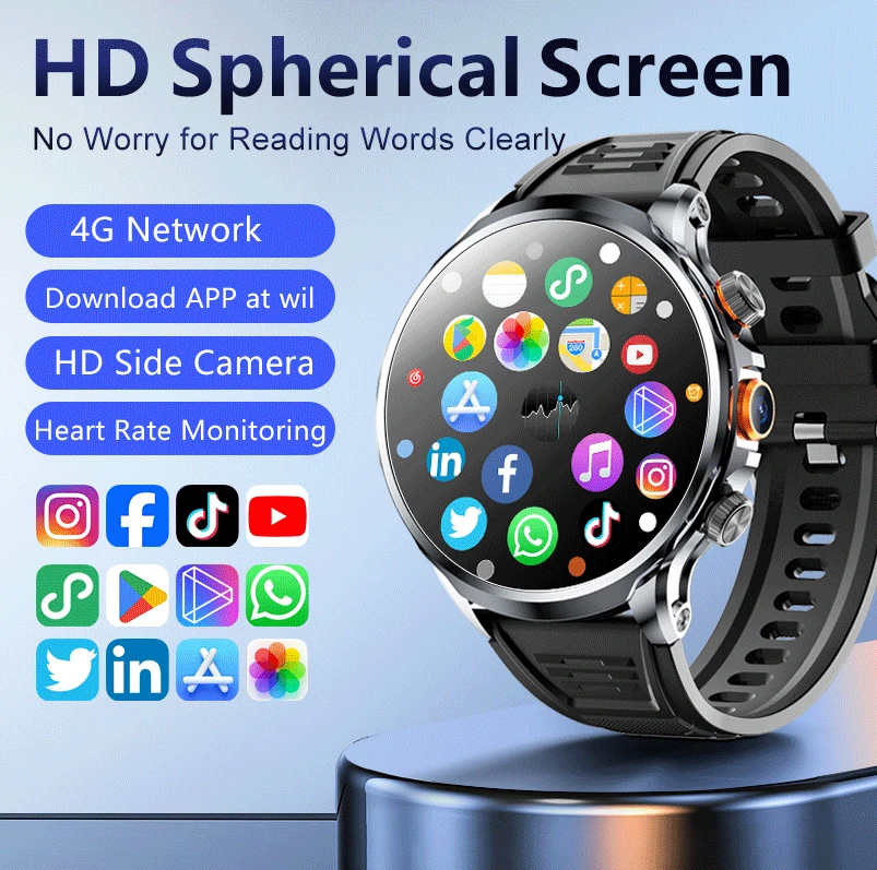 NEW 4G Android H18 Smart Watch 1.95 inch IPS 490*490 Large Screen Camera Video Call With 1100mAh Big Battery Outdoor Sport Men