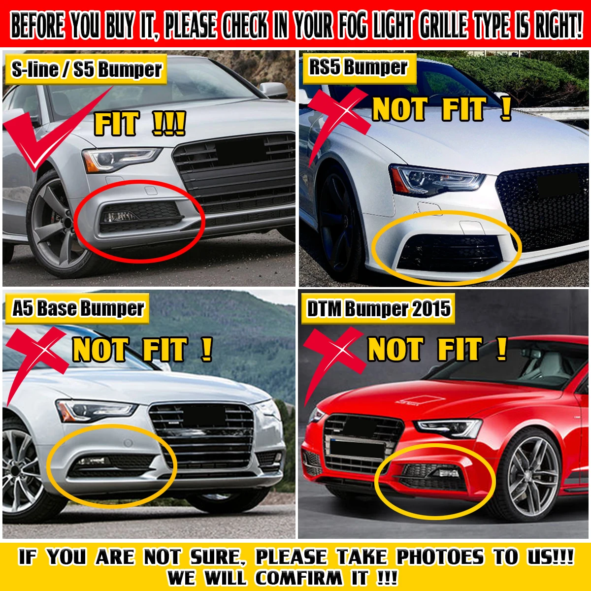 Pair Car Front Grille Honeycomb Grille Cover Mesh Grill  8T0807681M For Audi S5 A5 S-Line 2013-2016 Fog Light Grille Cover