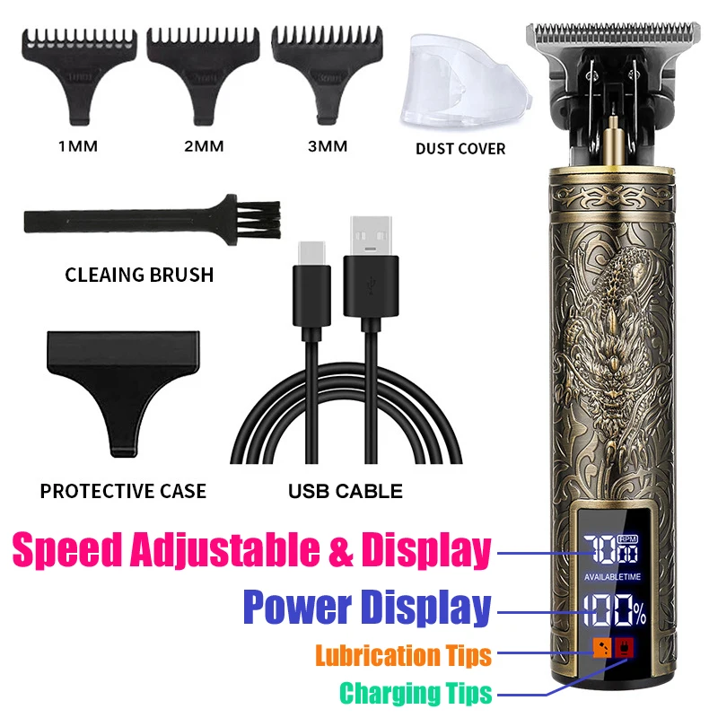 ماكينة تشذيب الشعر الاحترافية للرجال ، ماكينة قص الشعر ، ماكينة حلاقة اللحية ، آلة قطع ، حلاق ، ماكينة تشذيب T9 عتيقة ، مقبض ABS