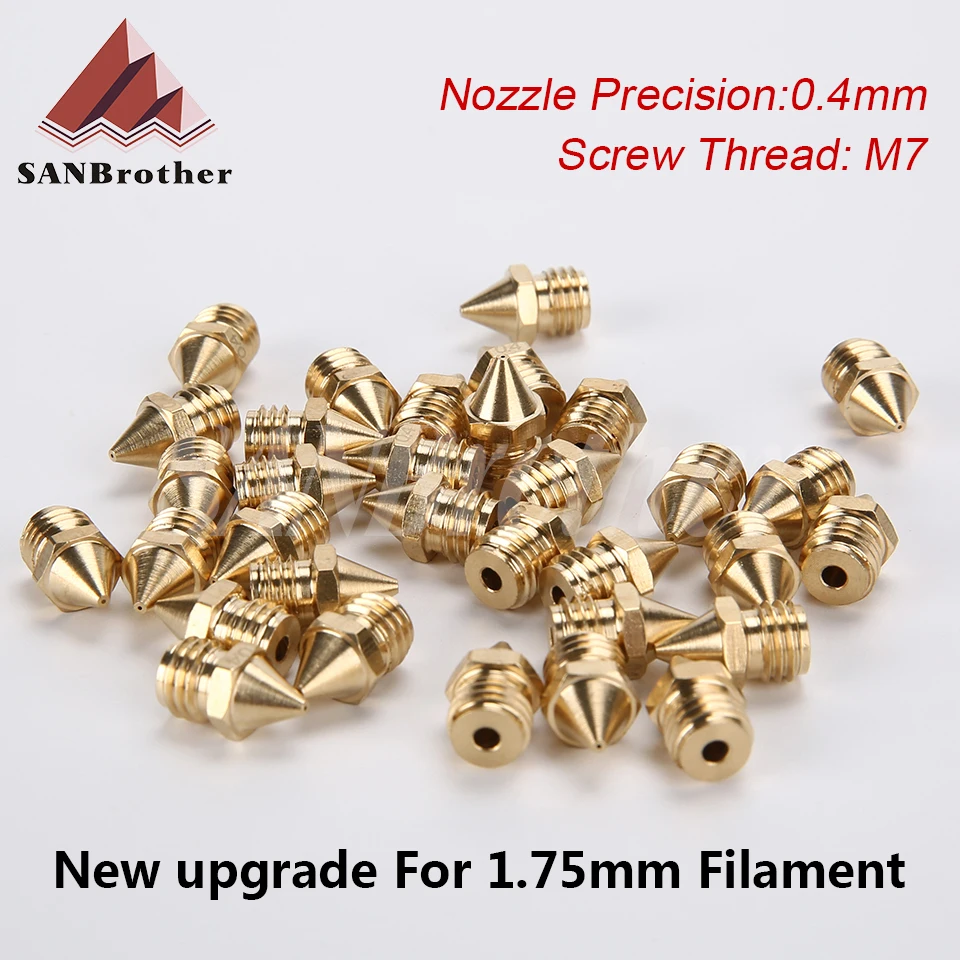 

5 шт. 3D-принтер, латунная медная насадка M7, размер 0,4 мм, печатающая головка экструдера для 1,75 мм MK8 Cr-10 Ender 3