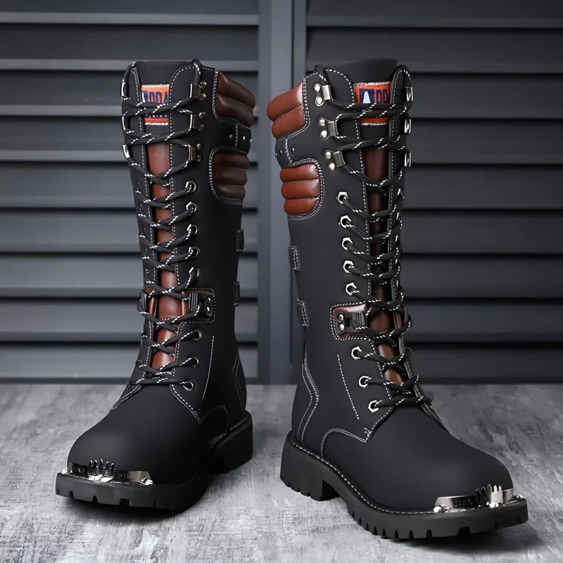 

High Top Motorcycle Boots Men's Autumn and Winter Fashion Outdoor Collision Resistant Anti Slip Soft Sole Casual Leather Boots