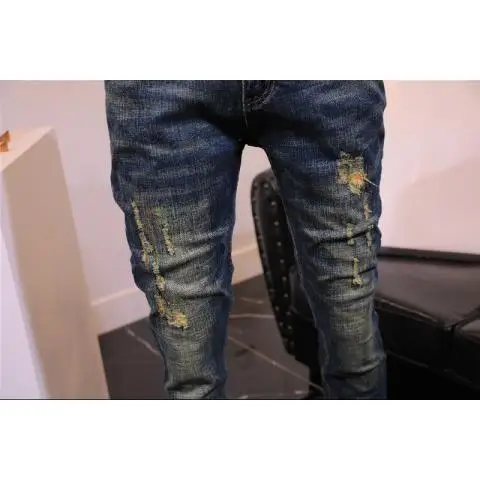 2025 가을 겨울 레트로 청바지 남성 트렌디 브랜드 슬림핏 스몰핏 엘라스틱 청춘 패션 핸섬 블루 롱 팬츠