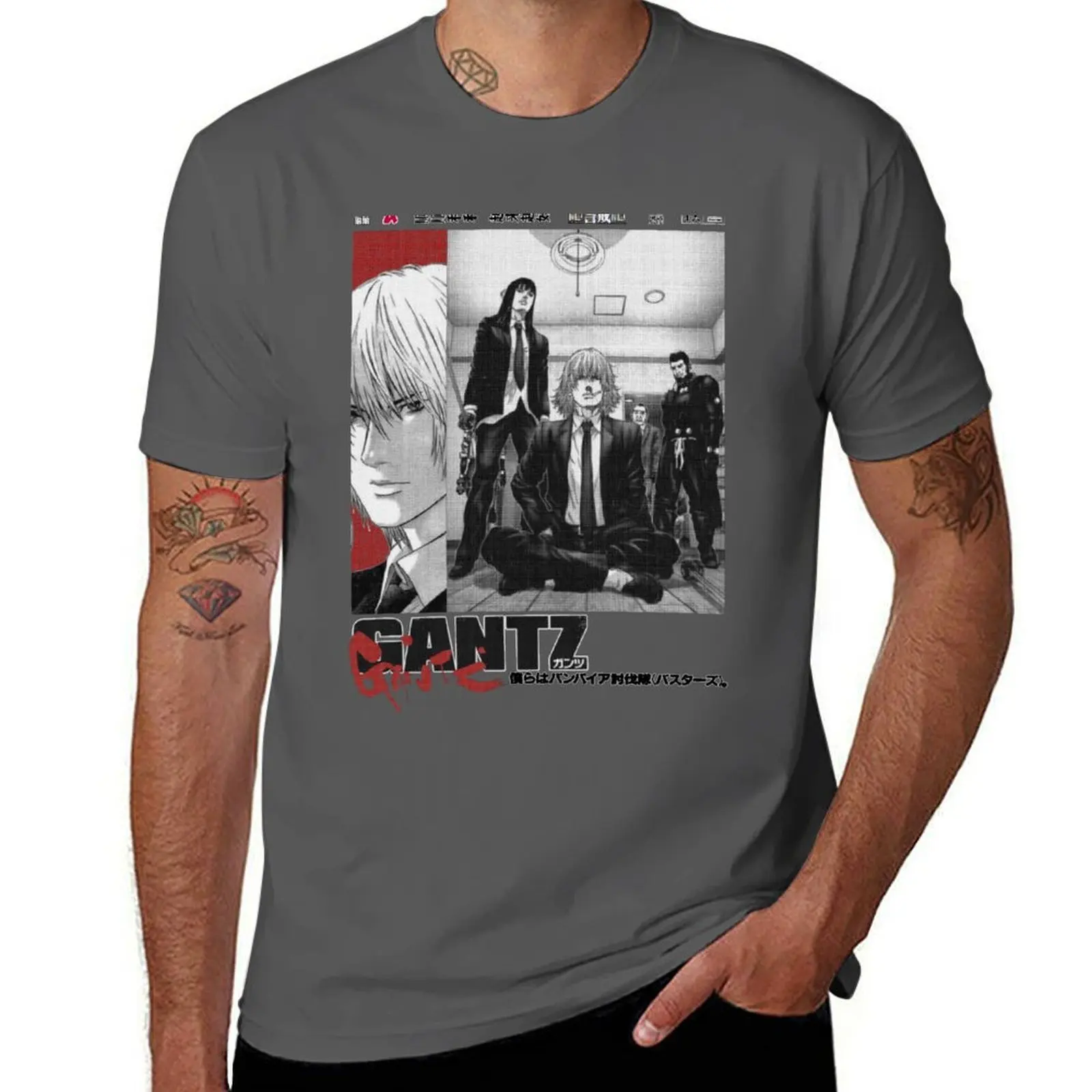 

GANTZ 인ンツ: HIKAWA, ANIME RED, BLACK AND WHITE Футболка забавные футболки темный юмор мужские футболки футболка с графикой