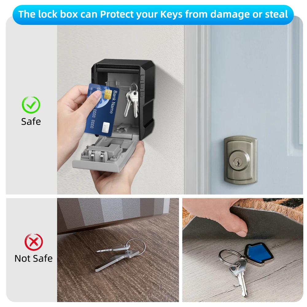 Wsdcam Key Lock Box 4 Digit Passwords Code Box Waterproof Outdoor Password Key Box Easy to Fix Home Or Office