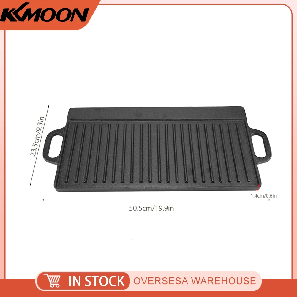 Non-Stick Cast Iron Grill Griddle Pan Ridged and Flat Double Sided Baking Cooking Tray Bakeware