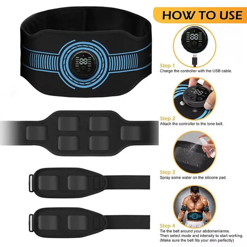 EMS Muskelstimulator Toner Bauchstraffung Gürtel Körper Abnehmen Massagegerät Bauch Taille Rücken Arm Bein Fitness Massage USB Aufladen – Detail 3