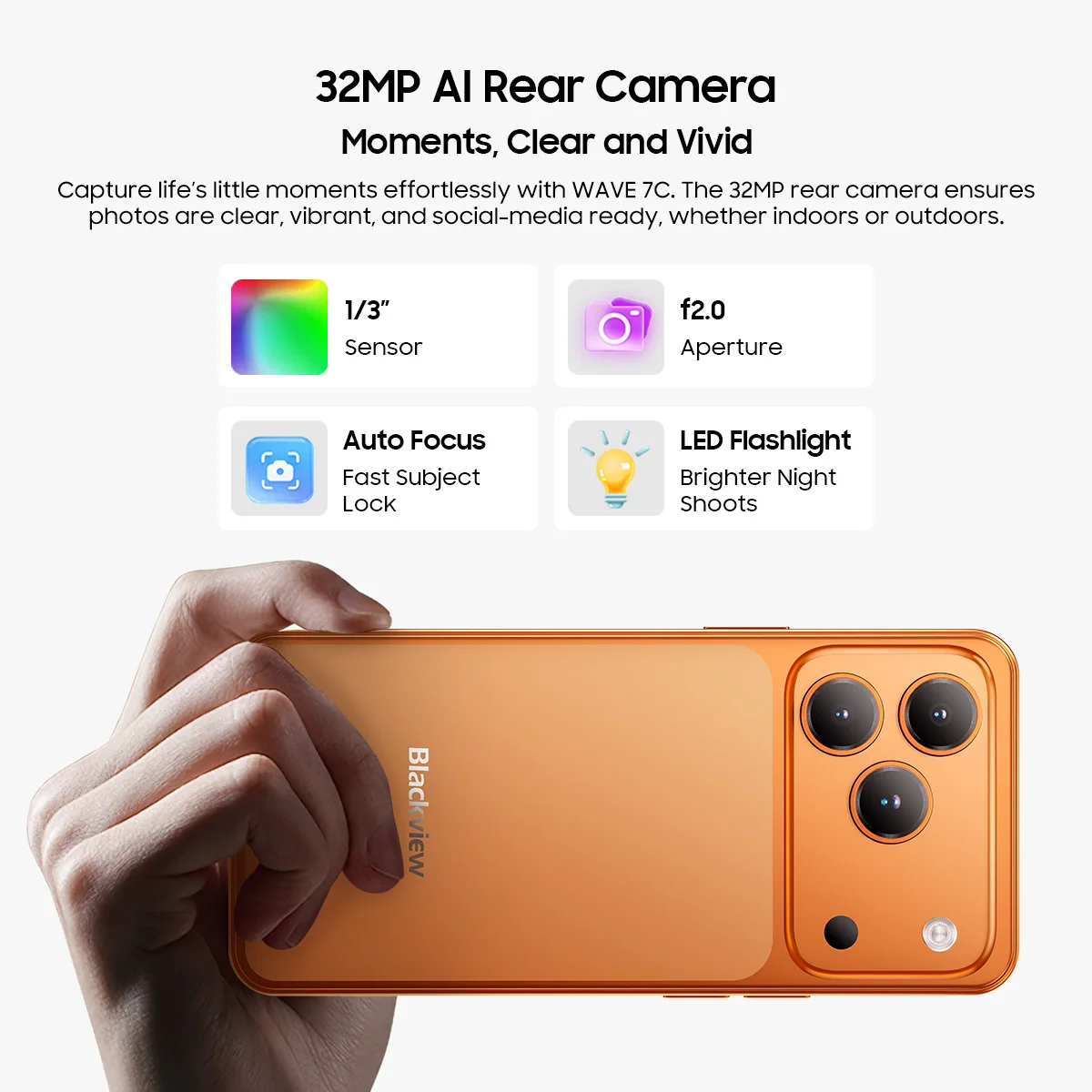 Blackview Wave 7C Smartphone 6.56 inch HD+ IPS Eye-Comfort Screen Display 5000mAh 64GB 128GB 32MP Camera AI CellPhone