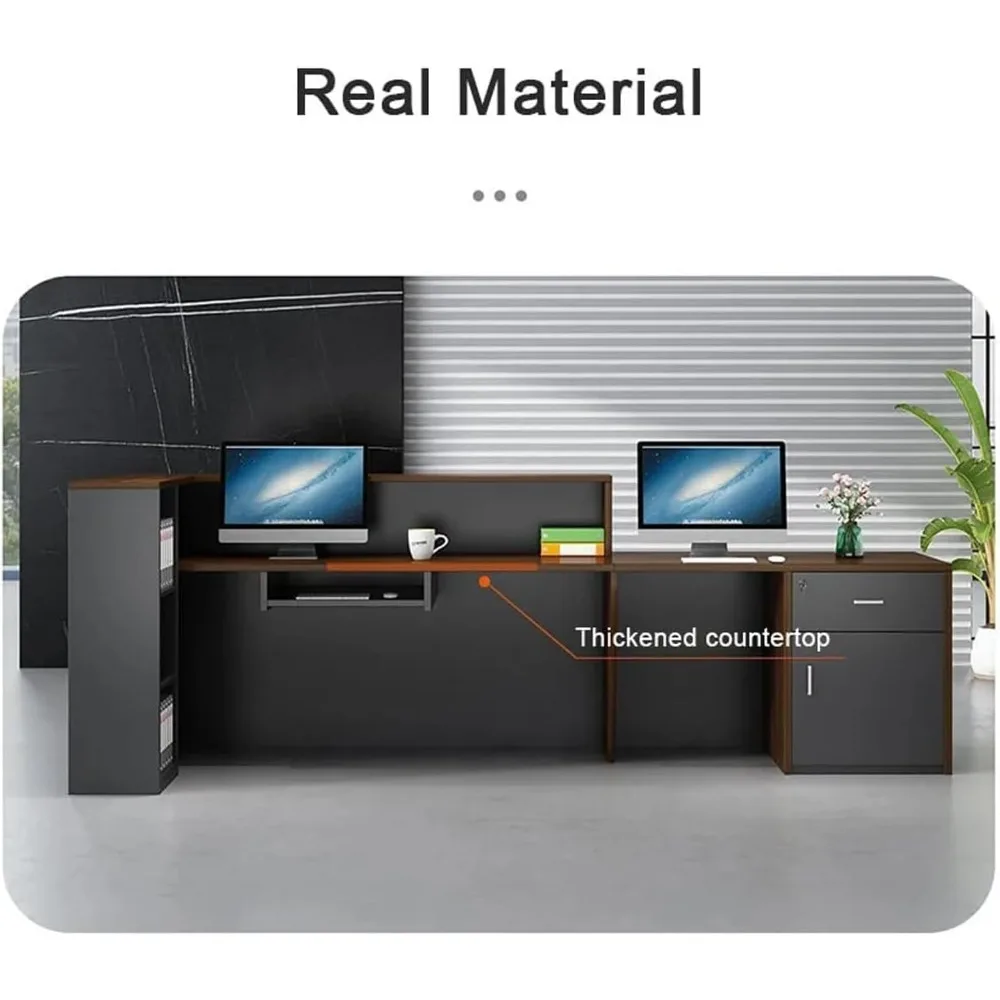 Modern Reception Desk with Counter Lockable Wooden Retail Checkout Counter, Office Receptionist Desk with Drawers Ideal