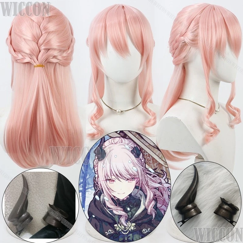 

Akiyama Mizuki Game PJSK MZK2 Amia Recluse Coaplay Prop Pink Curly Wig Braid Hair Horn Cute Girl Women Cos Halloween Customized
