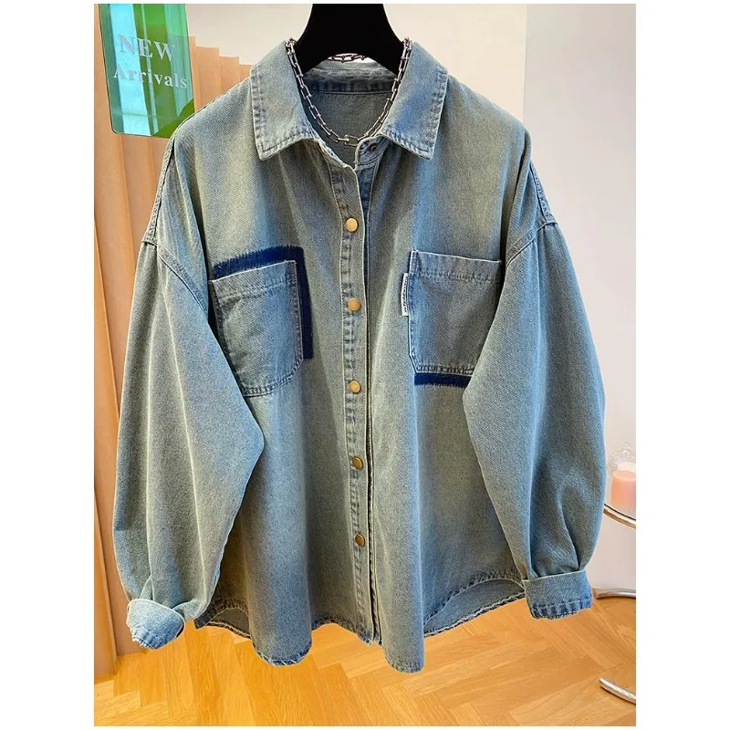 

SuperAen потертые джинсовые пальто для женщин, весна-осень 202, новые модные свободные пальто большого размера High Street