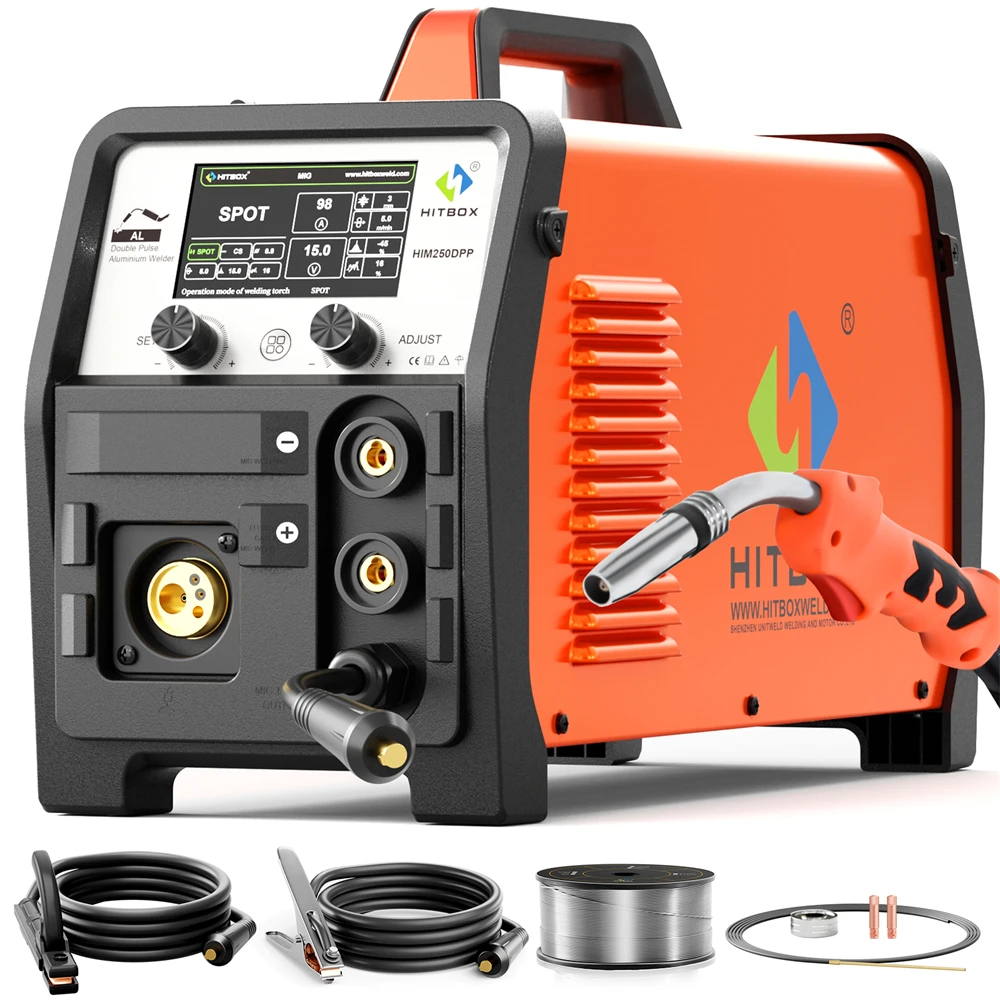 HITBOX 200A Aluminium 7 in 1 Semi-Automatic Welding Machine MMA/Gas Flux Core MIG/LIFT TIG Dual Pulse IGBT Inverter Spot Welding