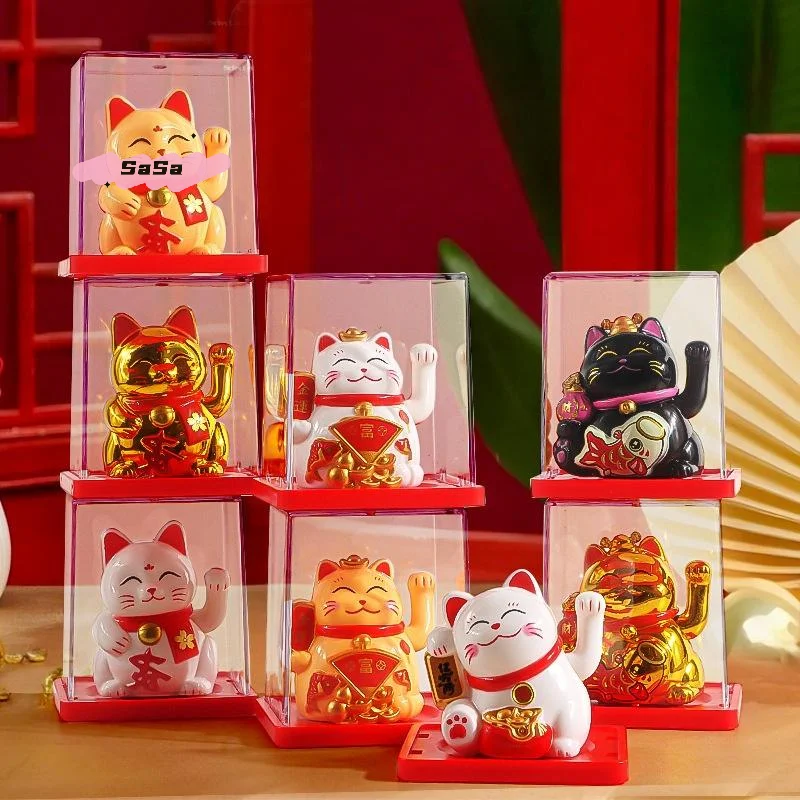 S-1Pc Waving Wealth Good Fortune Awaits Solar-Powered Ornaments For Home And Office Lucky Beckoning Cat Solar Powered