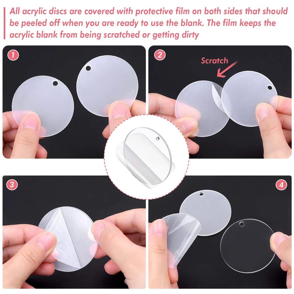 50pcs Clear Keychains for Vinyl Acrylic Transparent Circle Discs Acrylic Blanks for DIY Keychain Crafting and Craft