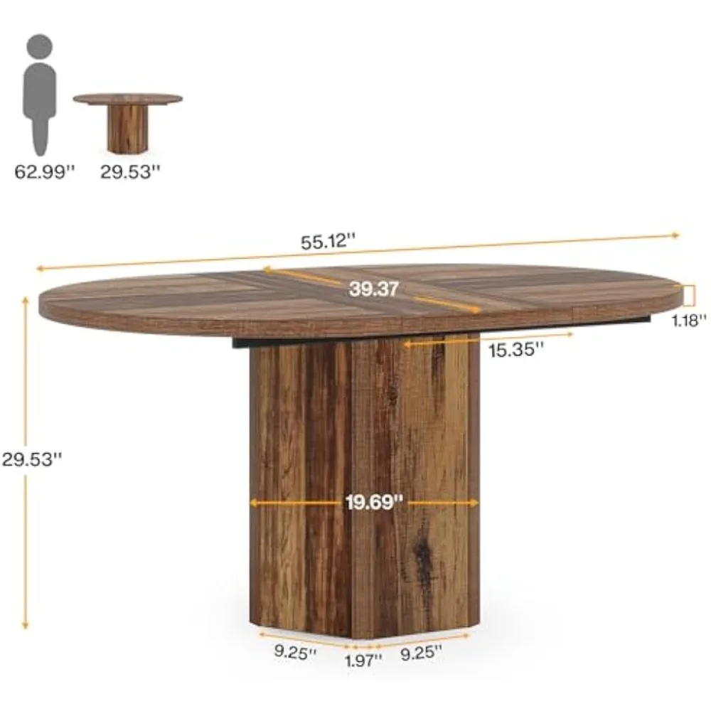 55.12 Inches Oval Conference Table, Rustic Wood Conference Meeting Room Table for 4-6 People, Small Seminar Table with Polygon