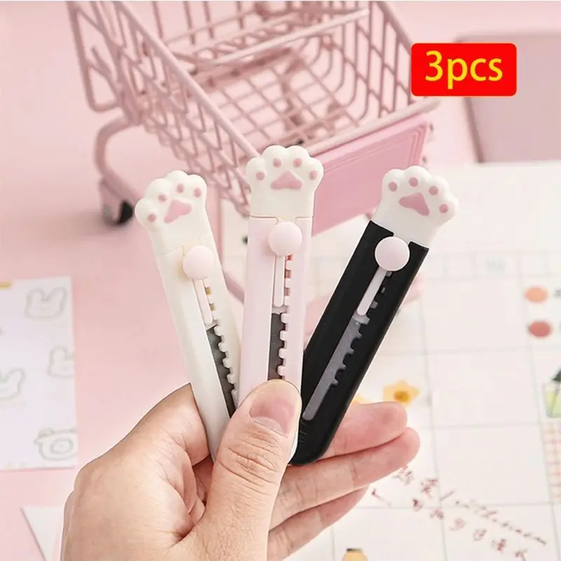 3pcs Mini Portable Cat Claw Utility Knife Cute Creative and Exquisite Decoration Materials for Students Hand Ledger