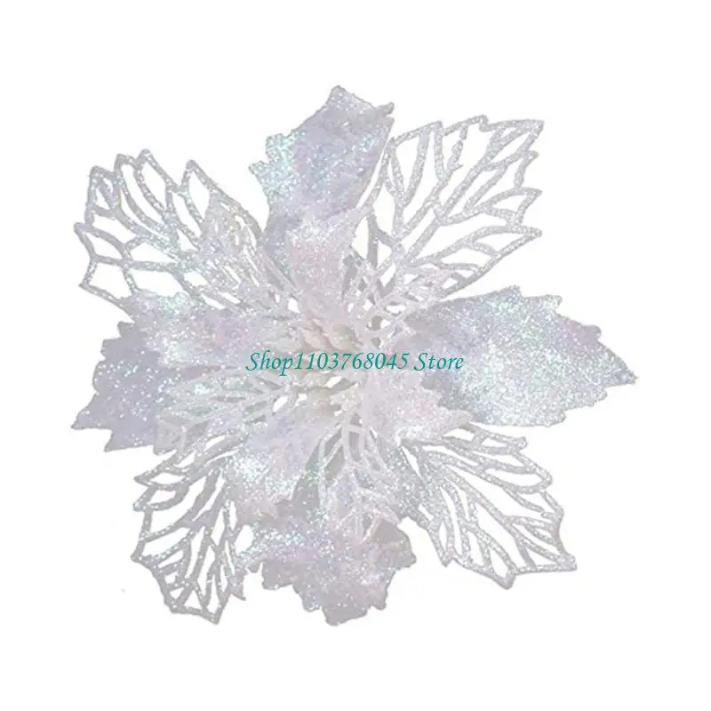 R53F 9cm Glitter Artifical Poinsettia Flower Christmas Tree Decorations for Xmas Wreath Ornaments Wedding Party - Image 2