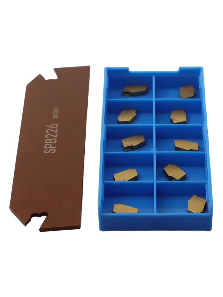 High Efficiency 10PCS Carbide Cutoff Inserts (SP200) with Compatible Tool Holder (SPB226) for Steel Processing