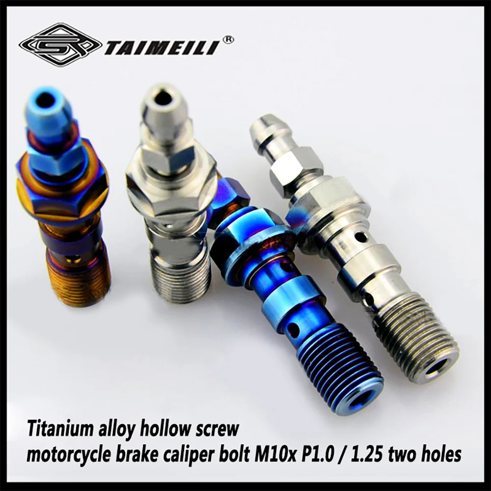 TAIMEILI Titanium Alloy Hollow Two Holes Brake Caliper Bolts M10 Pitch 1.0 / 1.25 Motorcycle Replacement Fasteners 1pcs