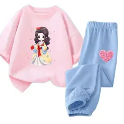 2024 Summer teens Girls Clothes Sets Kids Princess Short Sleeve T-shirt + Long Pants tracksuit 2PCS Fashion Outfits