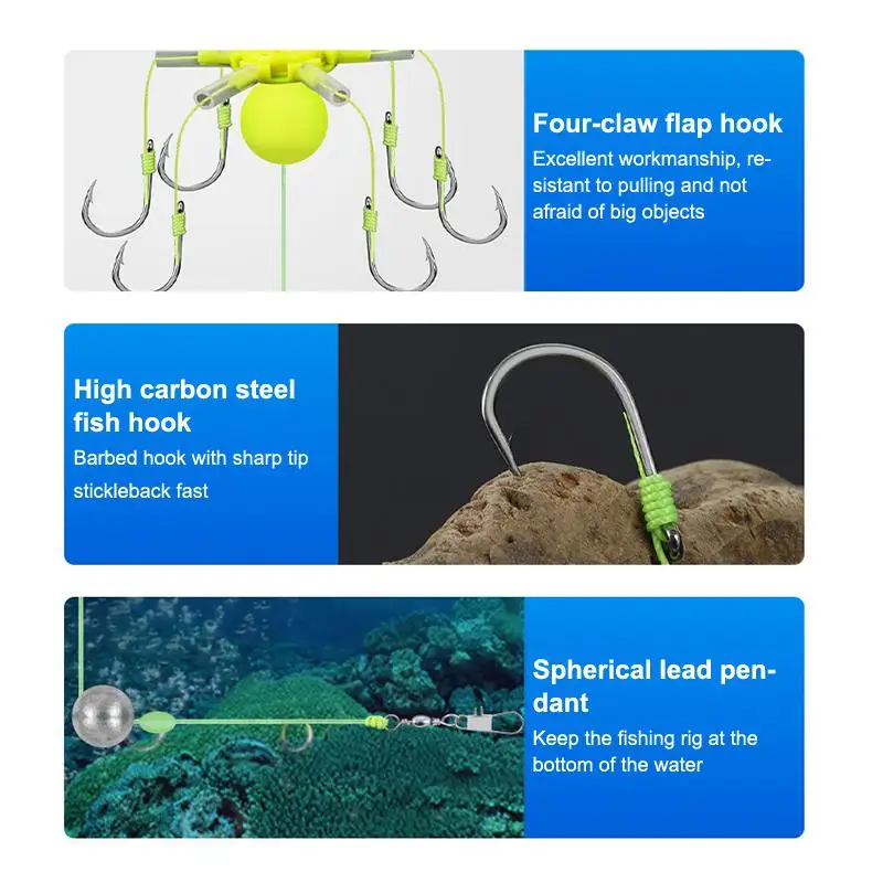 Neuester 1er-Pack Hakenköderkäfig mit vier Haken aus Karbonstahl, Schnurgruppe, Feeder, Sinker, Float, scharfe Angelköderkäfig-Werkzeuge – Detail 11