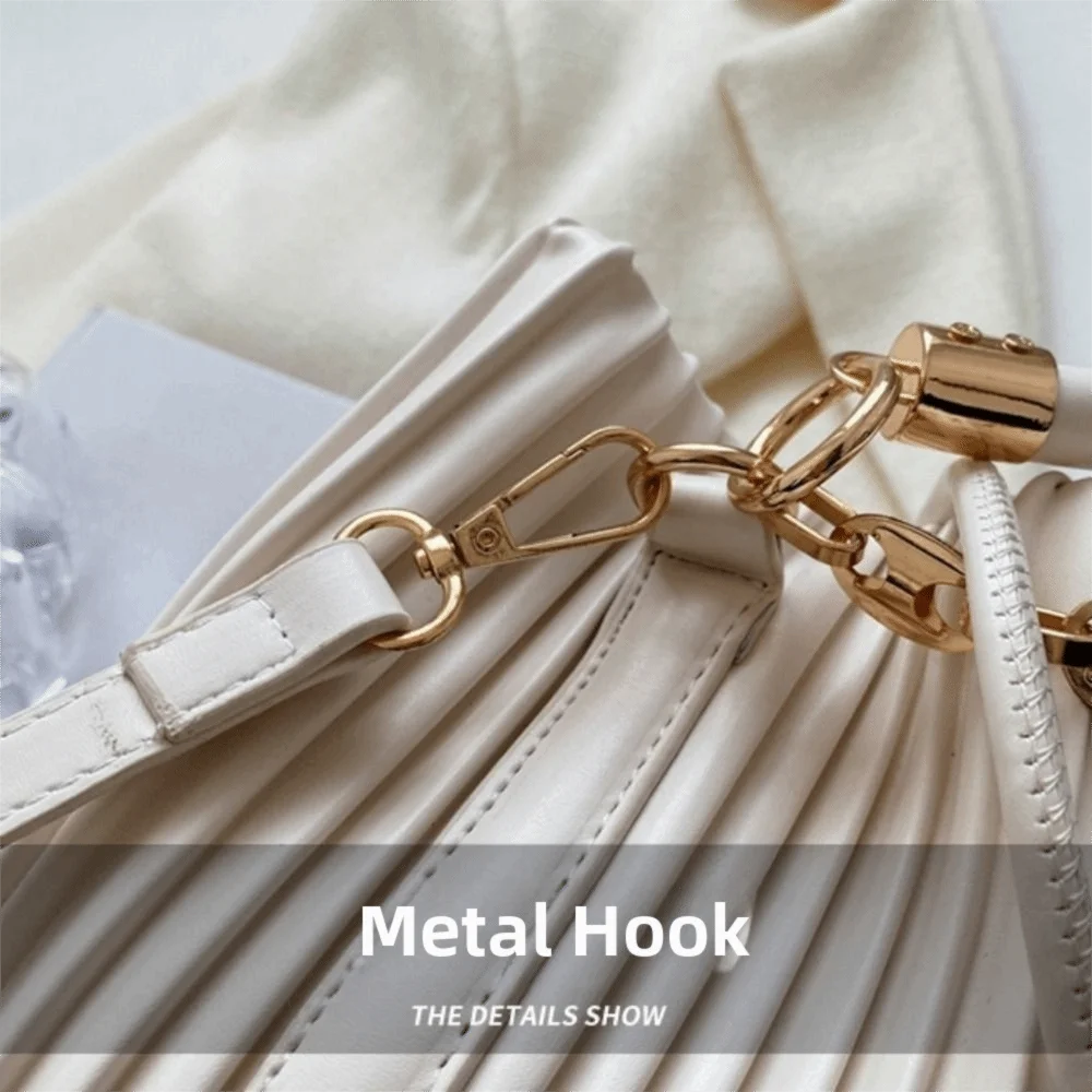 

Портативная плиссированная дизайнерская сумка через плечо с цепочкой на плечо, стильная сумка-ведро, элегантная сумка-мессенджер, универсальный стиль