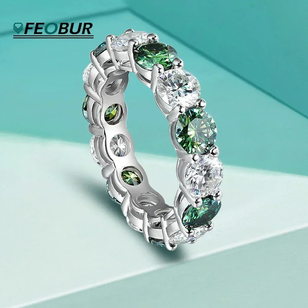 

7CT 5mm Full Moissanite Eternity Ring for Women Green 925 Sterling Silver White Lab Diamond Engagement Wedding Band Rings Man