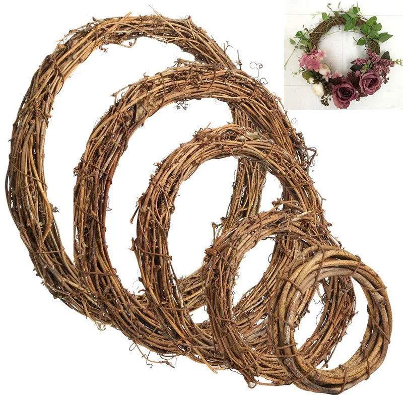 10/15/20/25cm Rattan Ring Cheap Artificial Wreath Flowers Garland Dried Plants Frame Home Wedding Decor DIY Floral Wreaths