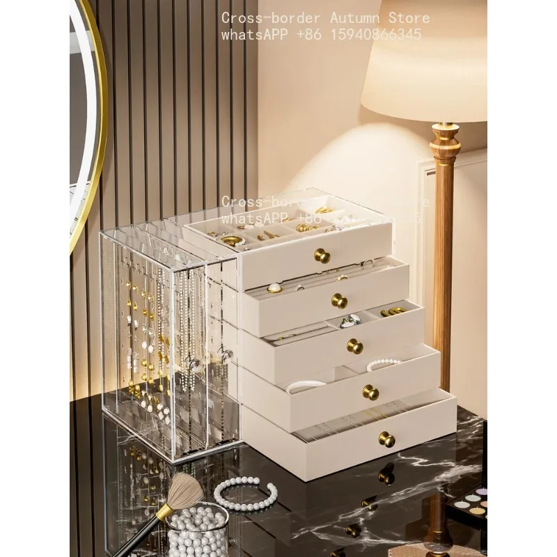Transparent Drawer Style Velvet Jewelry Storage Box Earring Necklace Multi-layer Jewelry Storage Case Fashionable Accessory O...