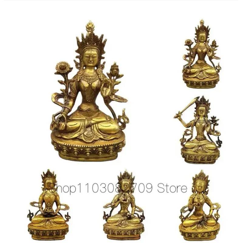 

Golden Brass Buddha Statue Tibetan Zen Buddhism Bodhisattva Tara Statue Metal Decoration Buddha Statue Home Decor Sculpture