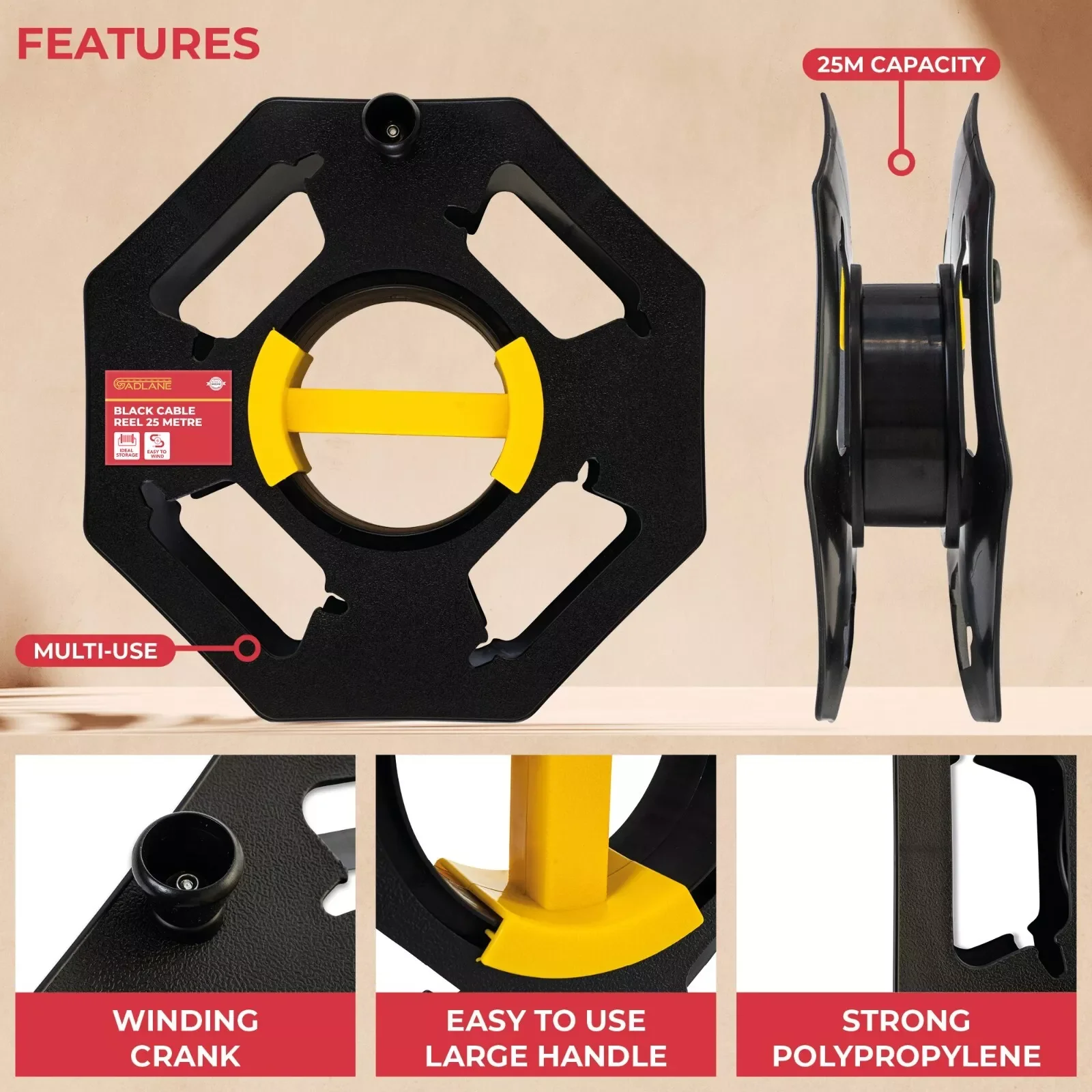 1pc Black Portable Plastic Cable Winding Reel Wire Storage Reel with Closing Line Disk | Rolling Line Dish & Winding Winch