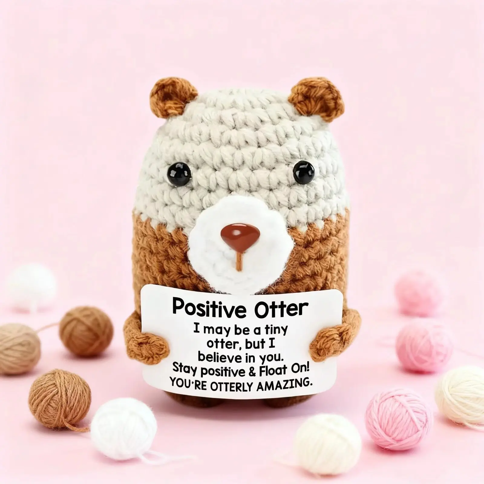 Hot Sale Handmade Crochet Positive Otter Doll with Motivational Sign Knitted Amigurumi Ornament for Home Decoration Gift Idea