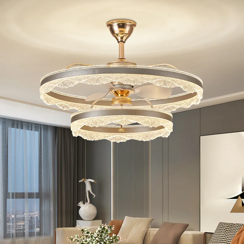 

Luxury Smart Fan Chandelier for Living Dining Bedroom - Full Spectrum Eye Care Minimalist Ceiling Fixture