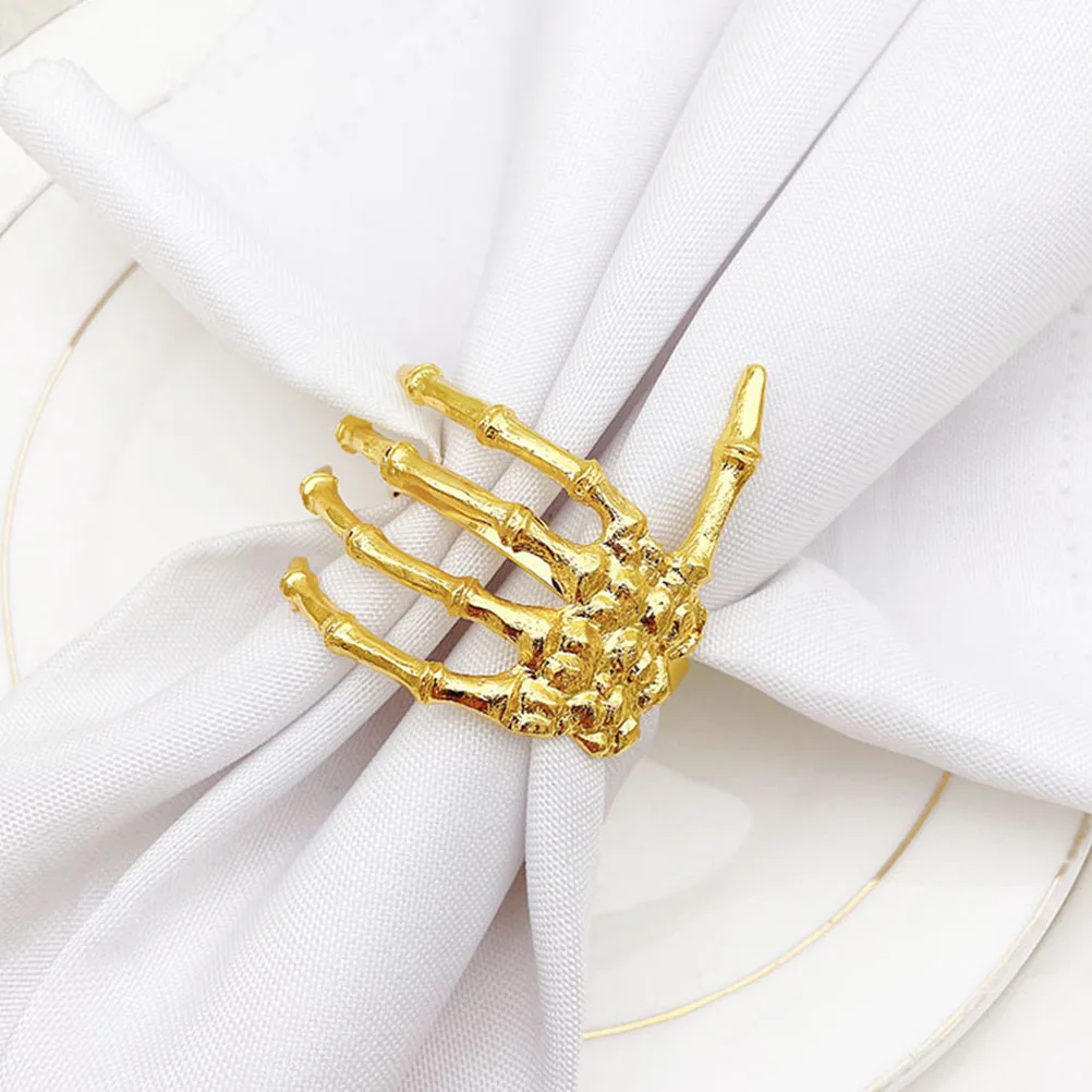 

4 Pcs Ghost H Napkin Buckle Golden Metal Halloween Party Decoration Table Supplies Lightweight Novelty Palm Ring