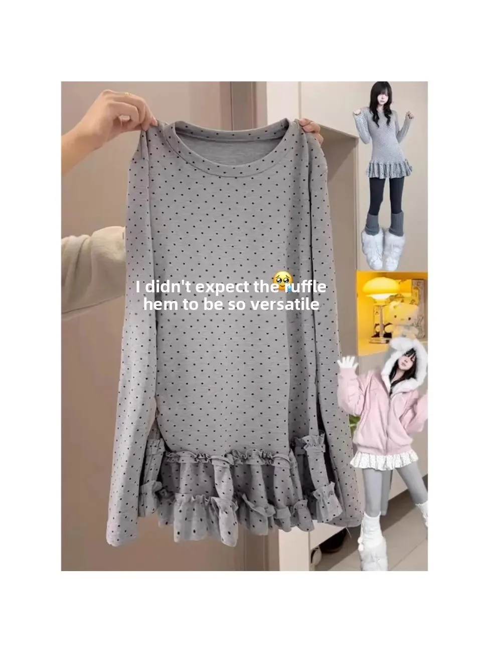 Retro Polka Dot Long Sleeve Base Shirt Women's Slim Fit Top Layering Spring Autumn Winter Design Sense T-Shirt Casual Style