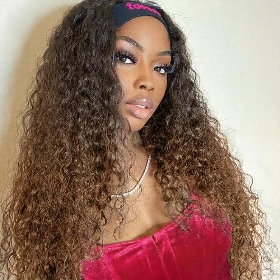 20 بوصة موجة عميقة غلويليس مجعد عقال شعر مستعار للنساء مع 180 كثافة الشعر الاصطناعية نصف شعر مستعار مع نسيج الإنسان أومبير B