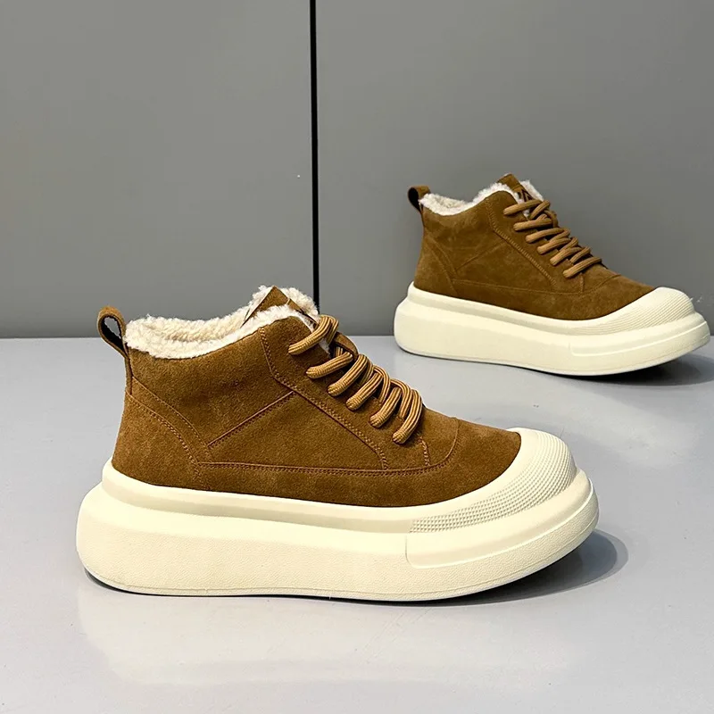 Premium Women's Winter High Top Platform Sneakers Fur Lined Thick Sole Shoes Suede Warm Casual Outdoor Hiking Boots for Women