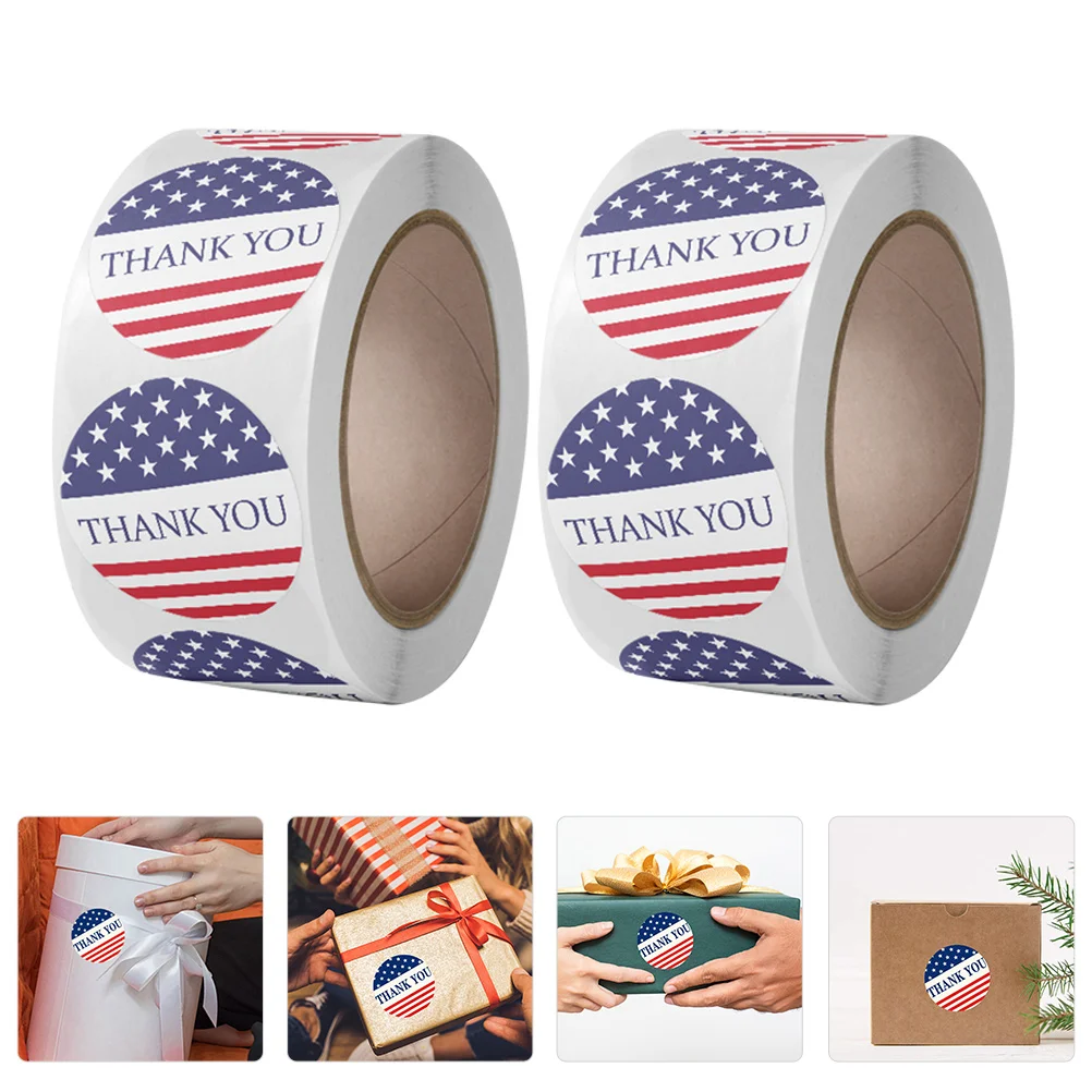 

2 Rolls Sticker Labels Sealing Stickers Round Seals Flag Thank You USA Paper Gift Bag Sealer Patriotic Adhesive Decals