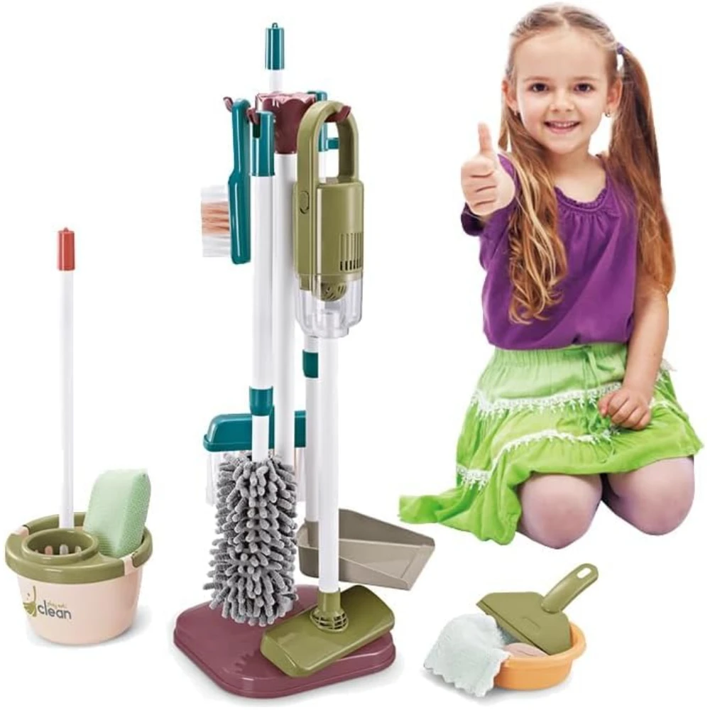 WizKidz Kids Simulated Life Cleaning Toys Pretend Play Cleaning Set Broom Vacuum Cleaner Tool Toy for Fun Sanitation Simulation