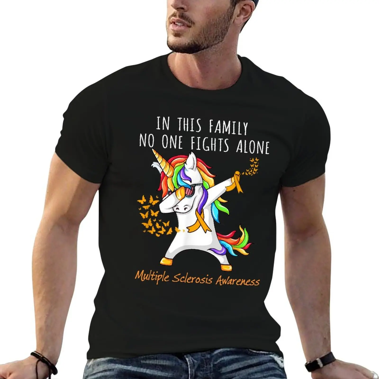 

In This Family No One Fights Alone Unicorn Multiple Sclerosis T-Shirt funny t shirts cotton t shirt personalised T-Shirt