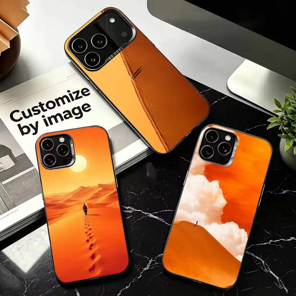 Sunset Desert Sea View Colorful Silver Protective Cell Phone Case, Fit for iPhone 11,12,13,14,15,16,17,Plus,Pro Max,XS,Mini
