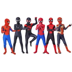 Çocuklar Örümcek Adam Cosplay Fantezi Kostümleri Tulum Süper Kahraman Miles Morales Film Rol Oynamak Erkek Kız Cadılar Bayramı Karnaval Bodysuit