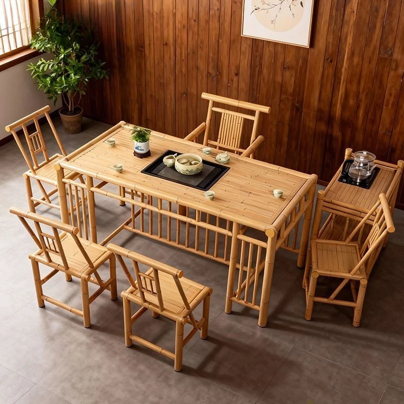 Aluminum alloy outdoor courtyard imitation bamboo table and chair combination, outdoor office leisure terrace B & B tea table
