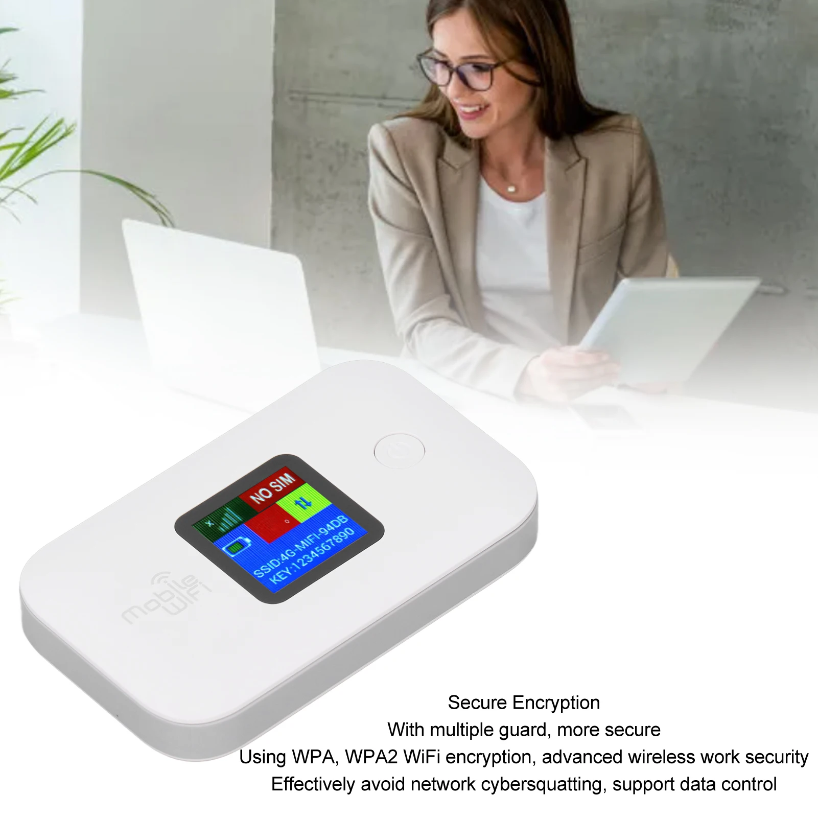 4GポータブルWiFi、10ユーザー共有、セキュア暗号化モバイルWiFiホットスポット、コンパクト300Mbps、SIMカードスロット搭載、ノートパソコン/スマートフォン対応